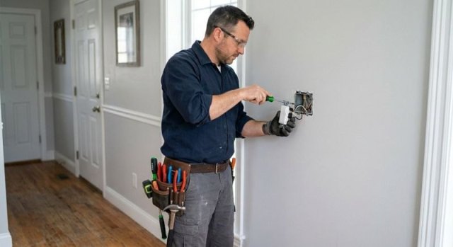Commercial electrical work area and equipment related to a service request