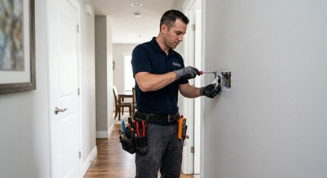 Commercial electrical work area and equipment related to a service request