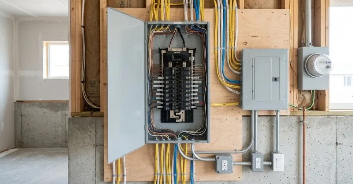 Electrician inspecting a residential electrical panel