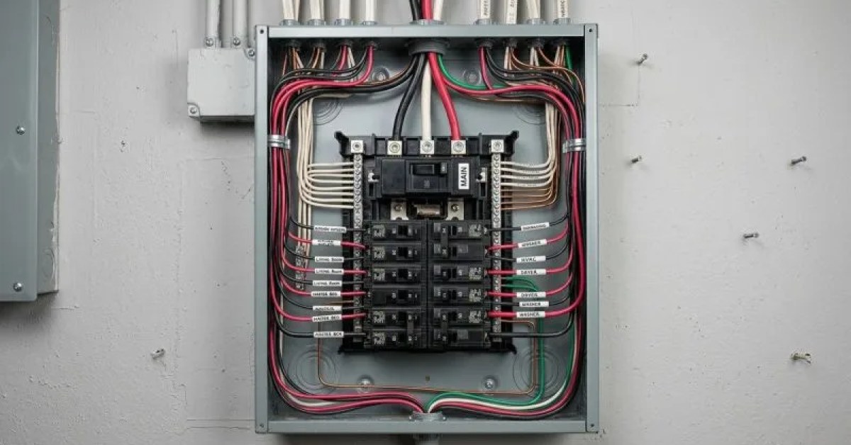 Residential electrical panel with organized wiring