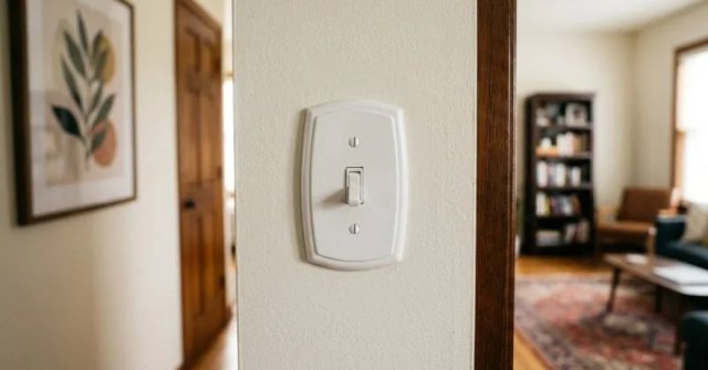 Existing wall switch and connected light fixture in a home