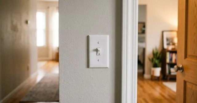 Existing wall switch and connected light fixture in a home