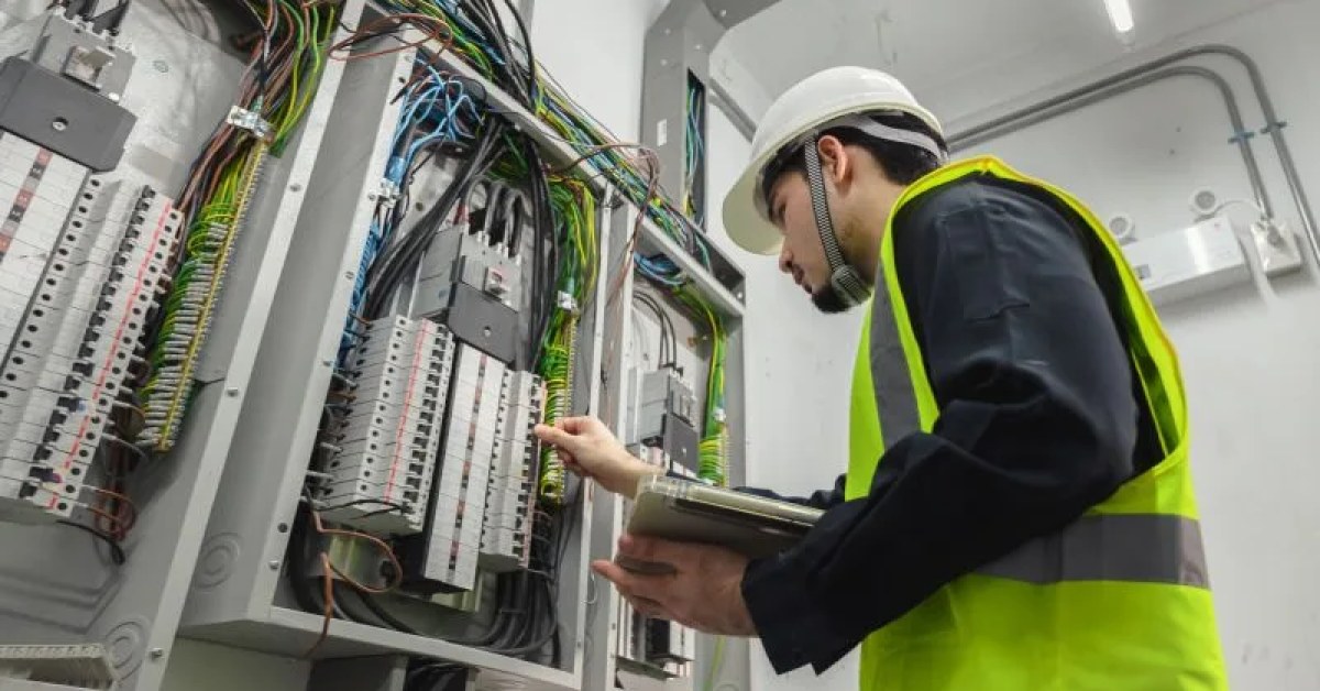 Electrician testing a residential electrical circuit