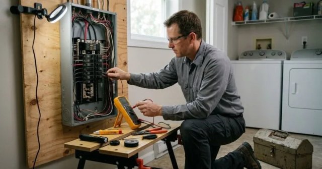 Residential outlet and labeled electrical panel related to a troubleshooting request