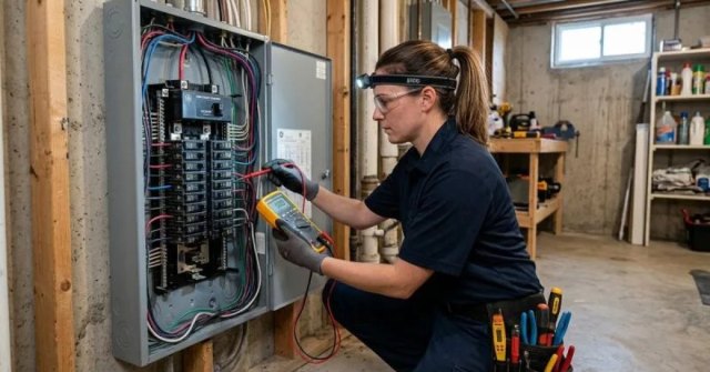 Residential outlet and labeled electrical panel related to a troubleshooting request