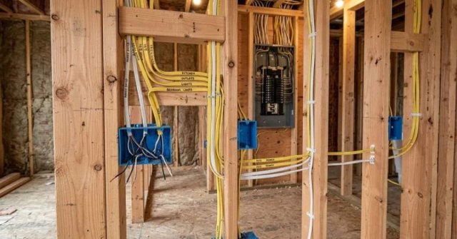 Home electrical wiring and an outlet area prepared for project documentation