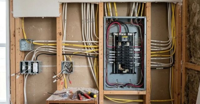 Home electrical wiring and an outlet area prepared for project documentation